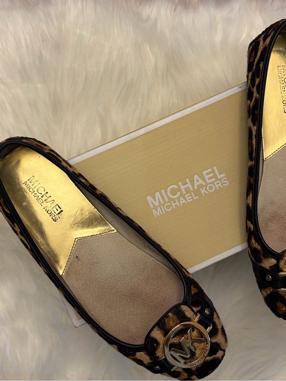 Michael Kors Leopard-Print Logo Ballet Flats - Brown/Black/Gold